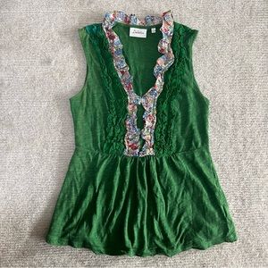 Anthropologie Deletta Sleeveless V Neck Tank Top Kelly Green XS